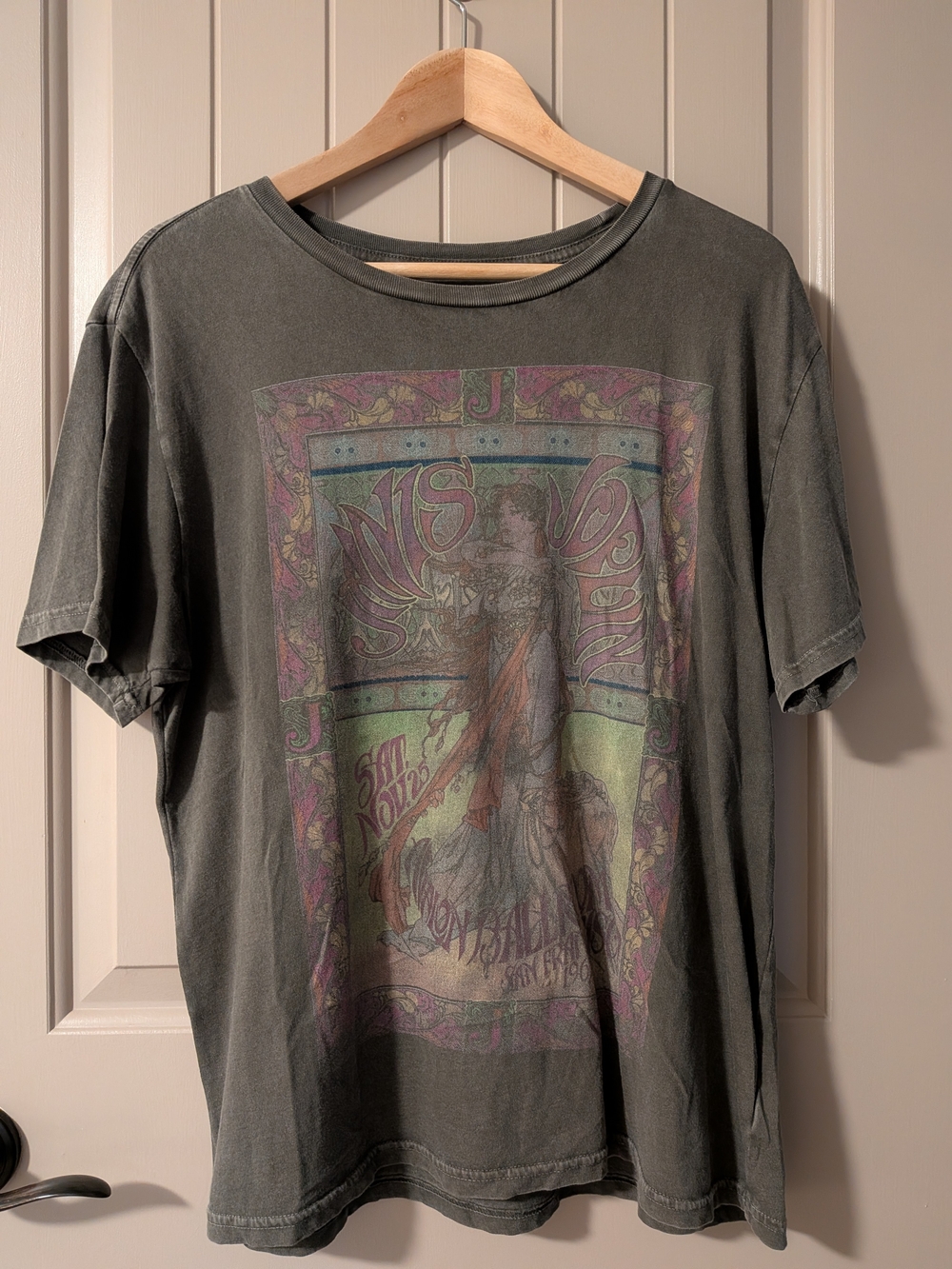Vintage Music Poster Janis Joplin Graphic T-Shirt in Faded Olive